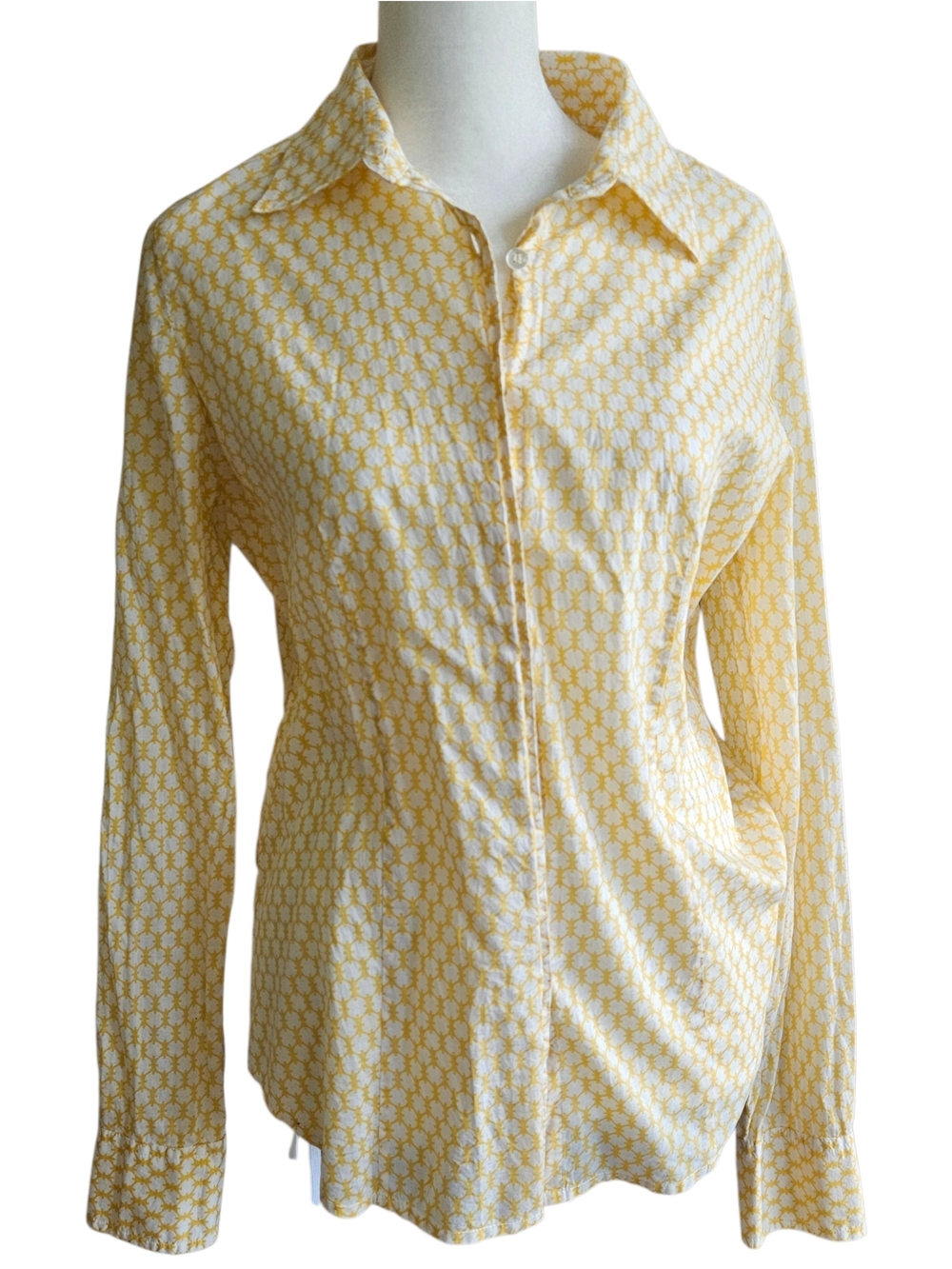 J. Crew Vintage 100% Cotton Yellow and White Geometric Button-Down Shirt Preppy